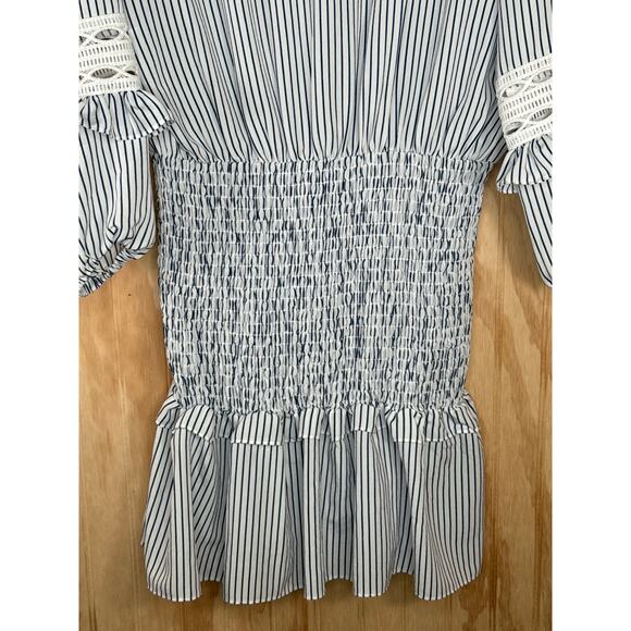 Central Park West Claudia Smocked Waist Boho Chic Blue White Stripe Dress Small - Picture 6 of 10